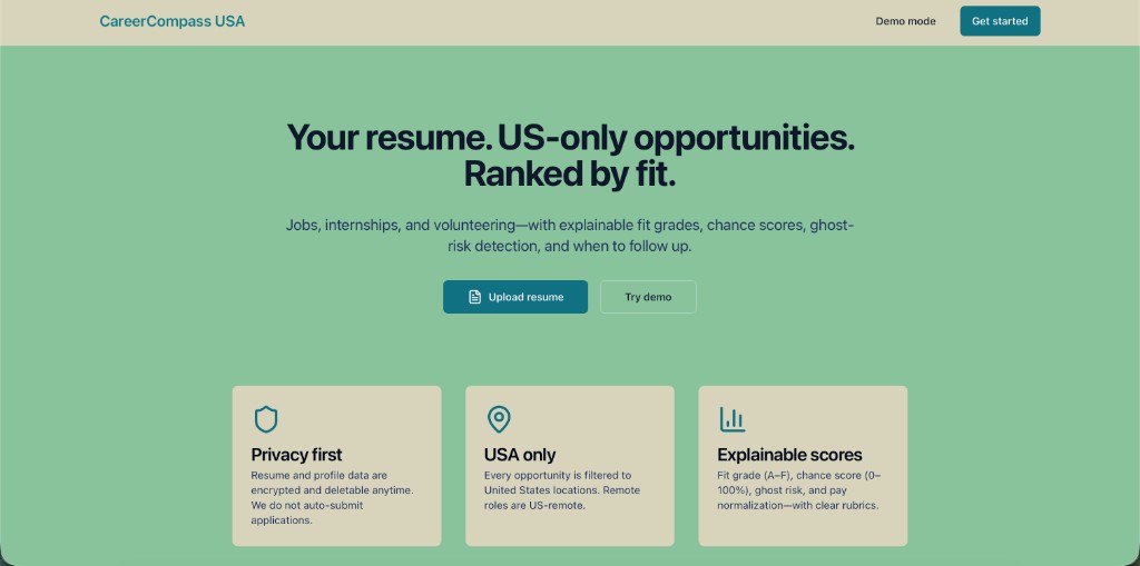 CareerCompass USA platform preview